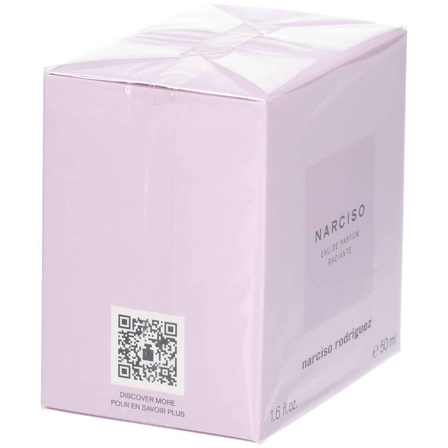 Arrière de la boîte Narciso Rodriguez Narciso Radiante Eau de Parfum avec QR code.
