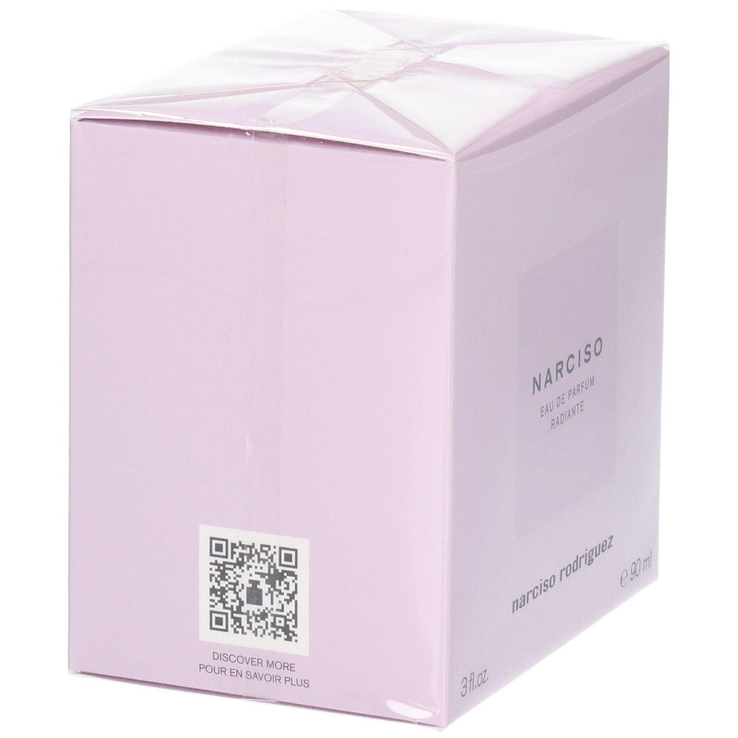 Boîte de Narciso Rodriguez Narciso Radiante Eau de Parfum, 90 ml, avec QR code.