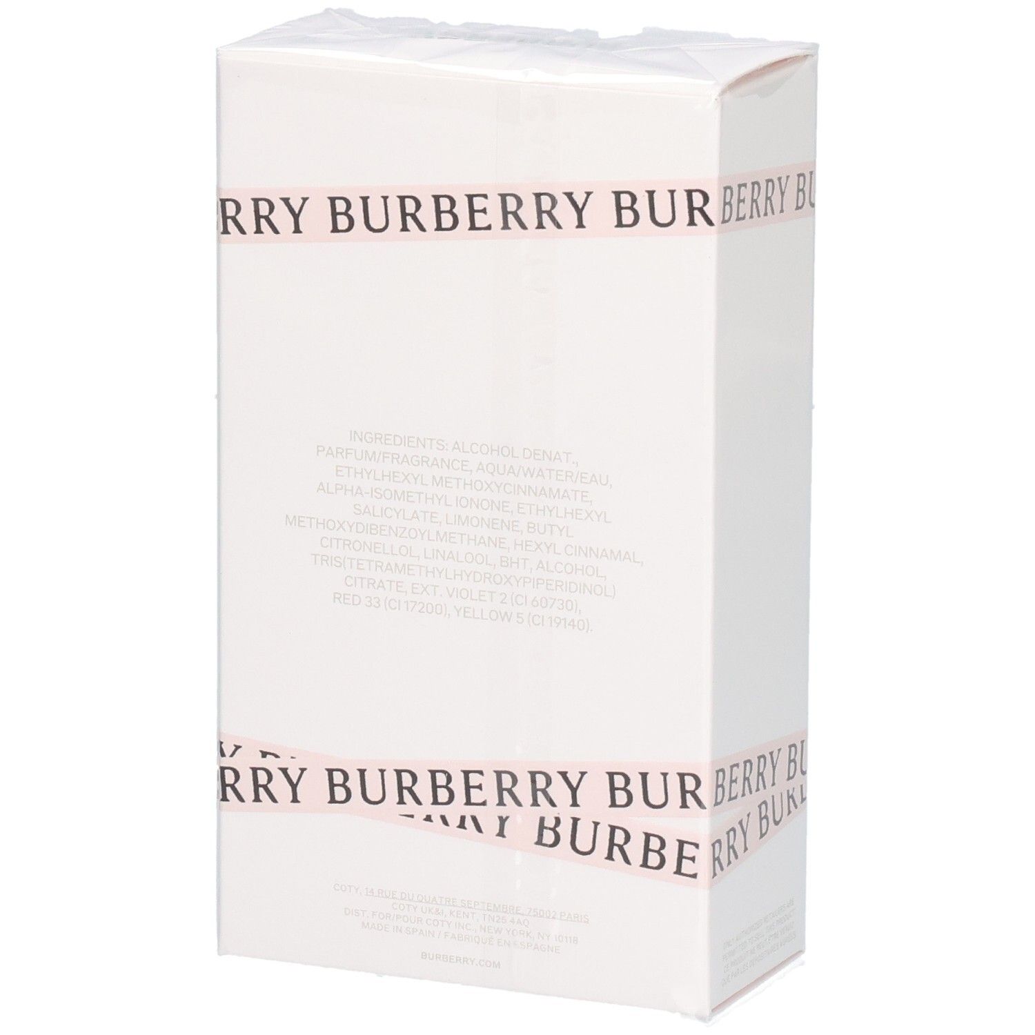 Arrière de l'emballage de Burberry Her Eau de Parfum, 100 ml.