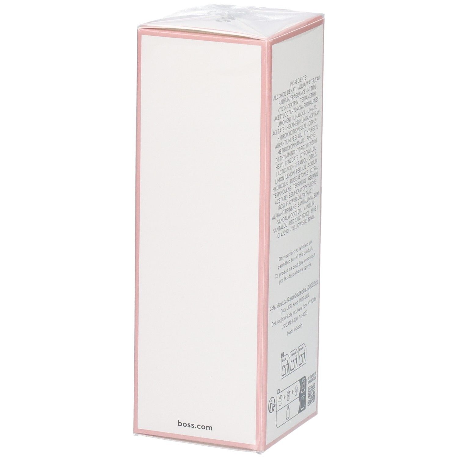 Arrière de l'emballage de Boss Ma Vie L'eau Eau de Toilette avec ingrédients.
