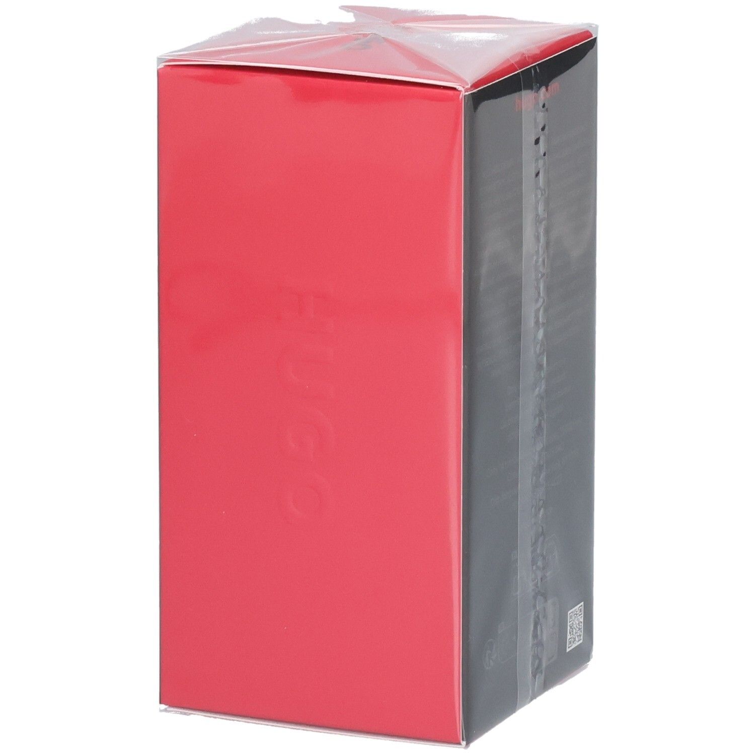 Emballage carton Hugo Boss Just Different Eau de Toilette, côté avec design rouge et lettrage en relief.