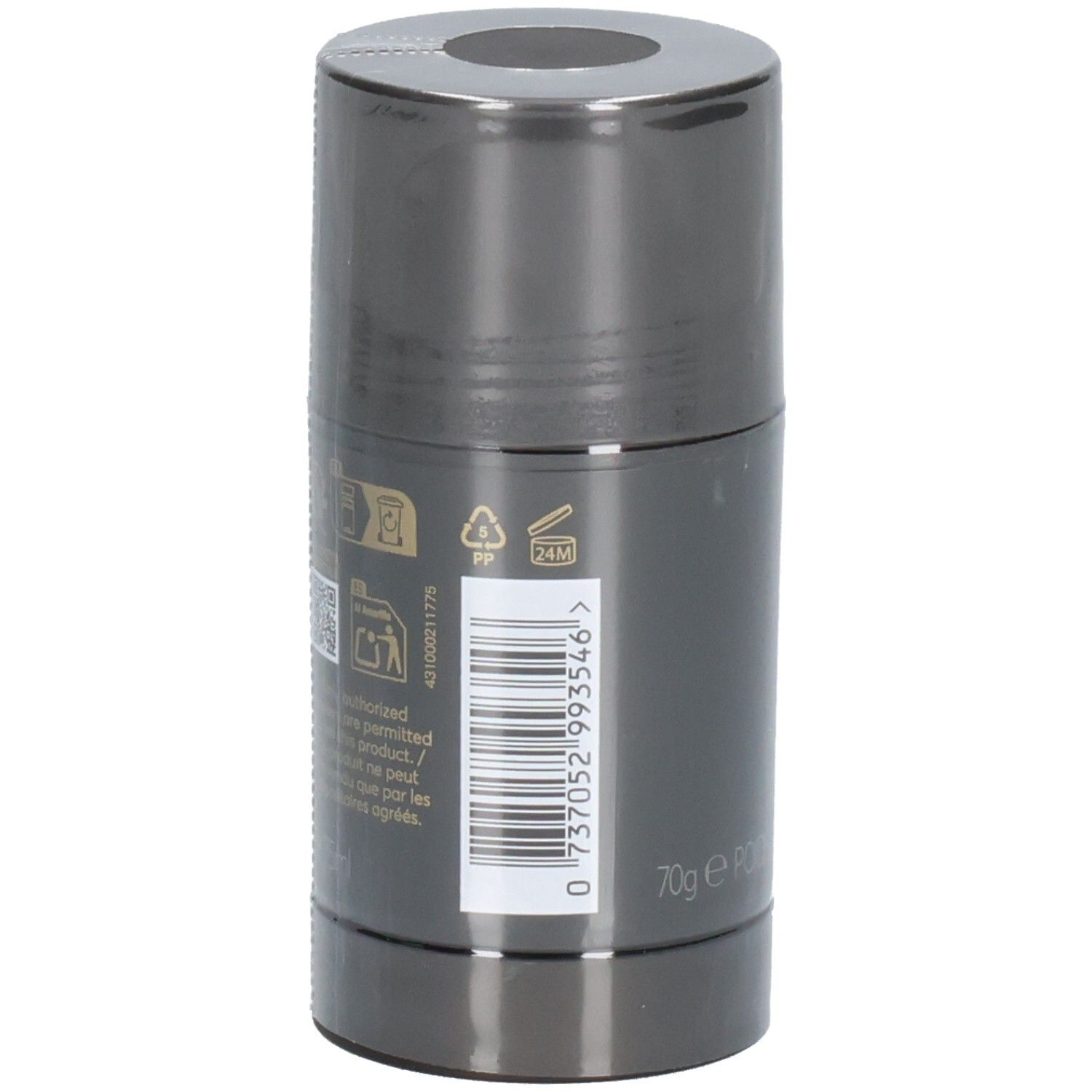 Arrière du déodorant stick Hugo Boss The Scent, avec code-barres et poids 70g.