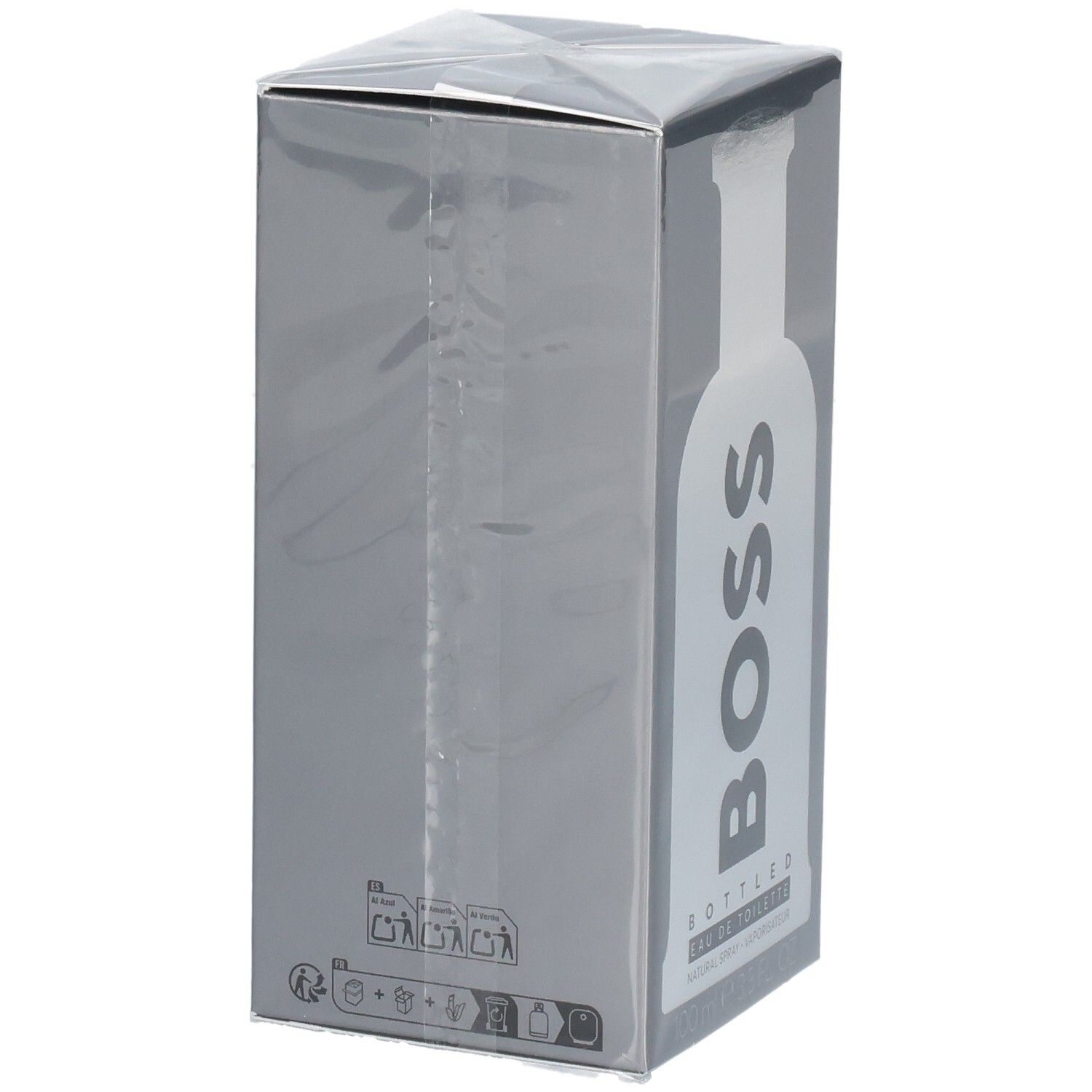 Vue latérale de l'emballage de BOSS Bottled Eau de Toilette.