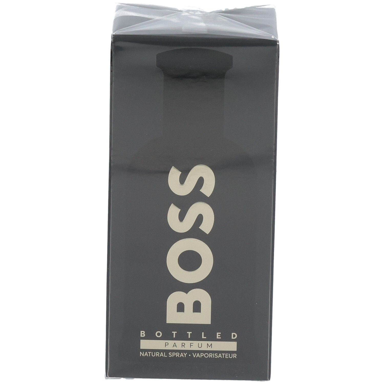 Boîte Hugo Boss Bottled Parfum avec inscription dorée sur le devant.