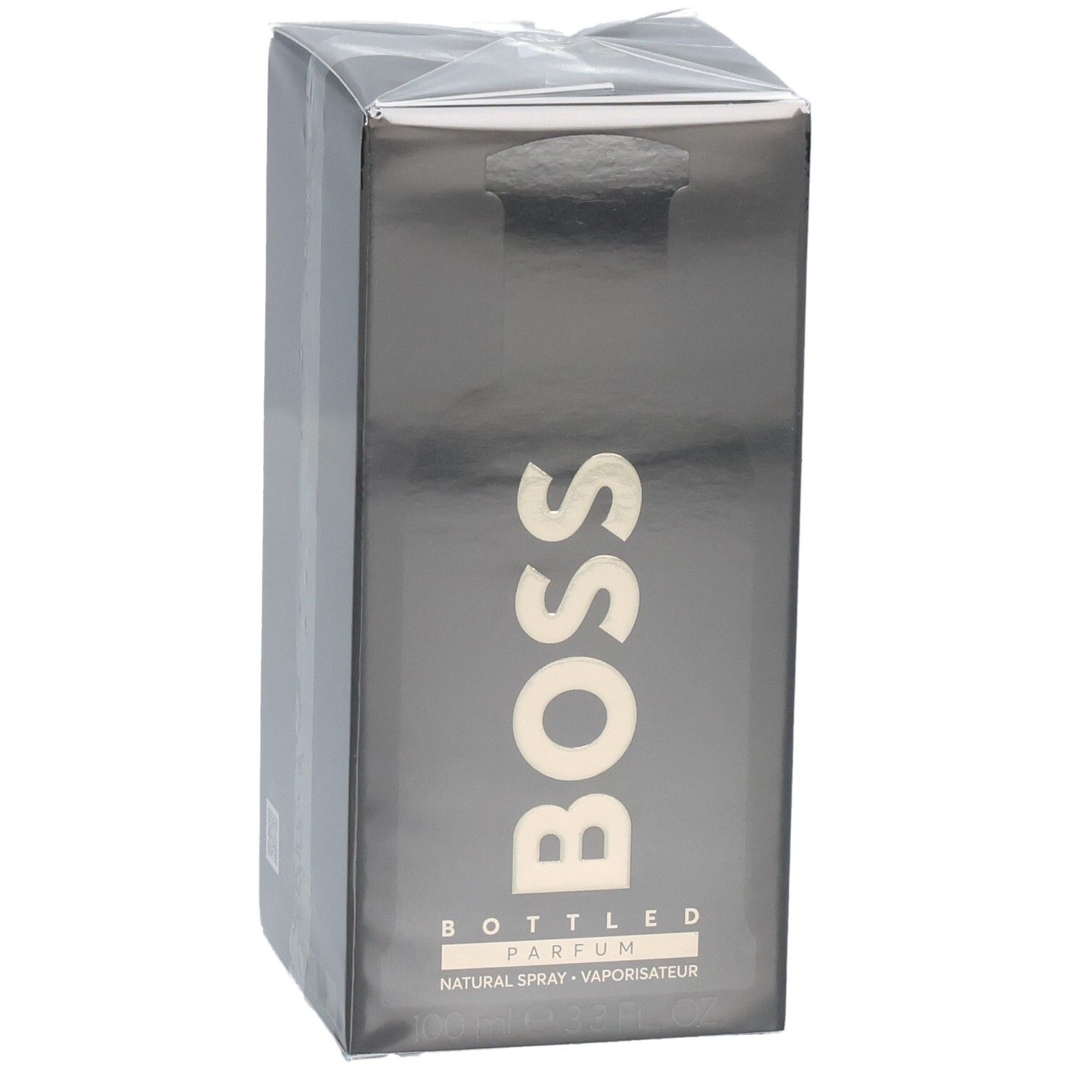 Boîte Hugo Boss Bottled Parfum avec inscription dorée sur le devant.