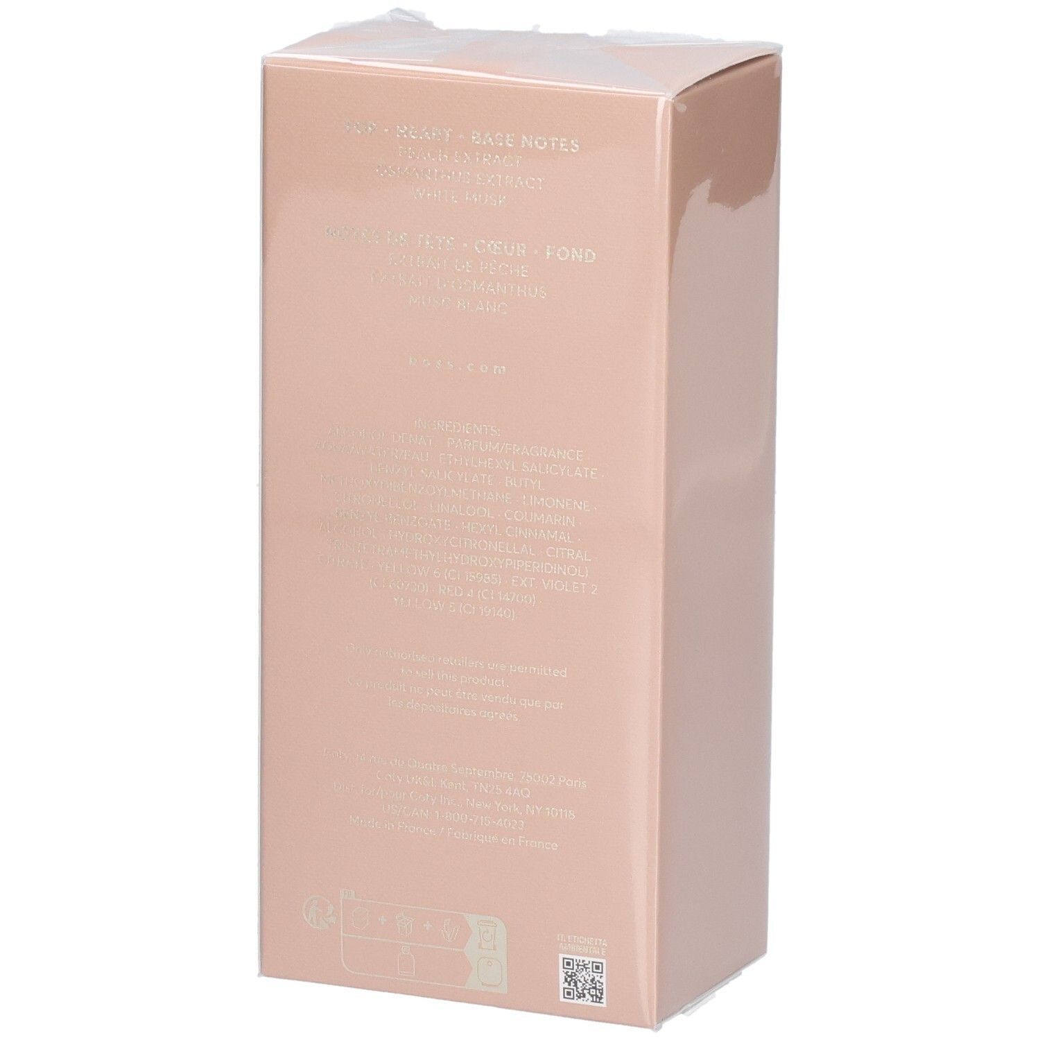 Achterkant van de verpakking van Hugo Boss The Scent Eau de Parfum, 100ml.