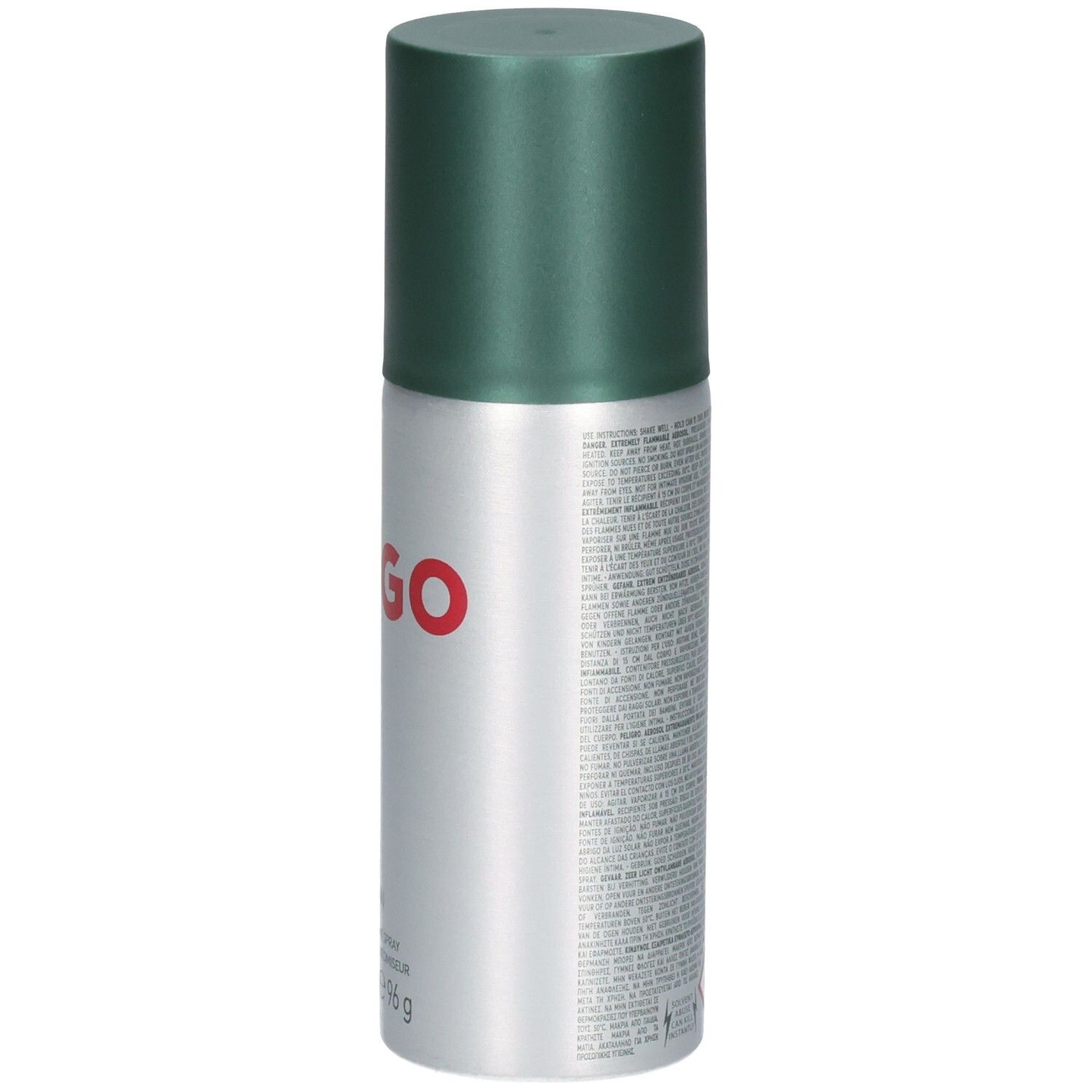 Côté de la bombe de déodorant Hugo Boss Man avec ingrédients.