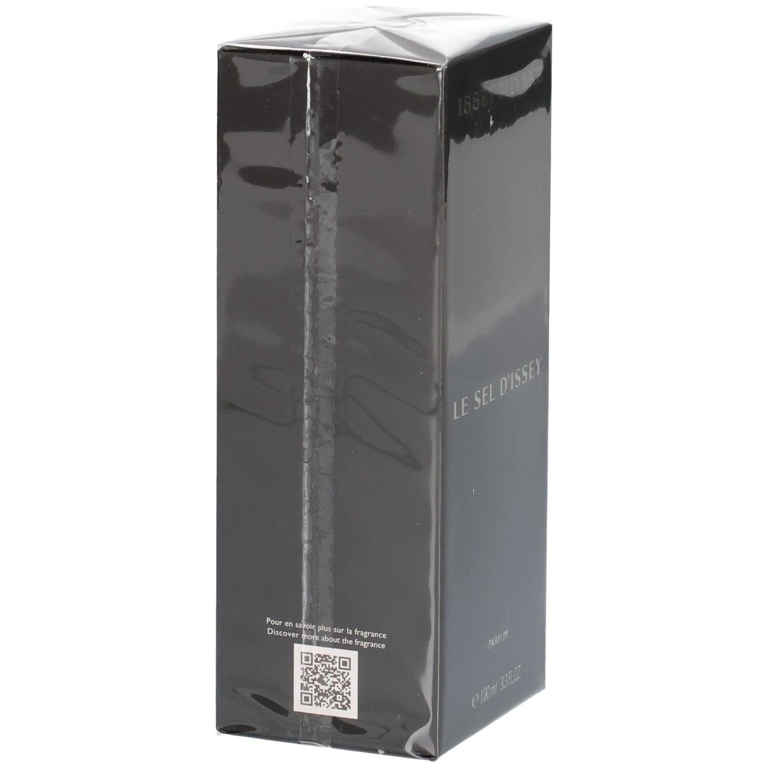 Issey Miyake Le Sel d'Issey Parfum verpakking, zijkant met QR-code.