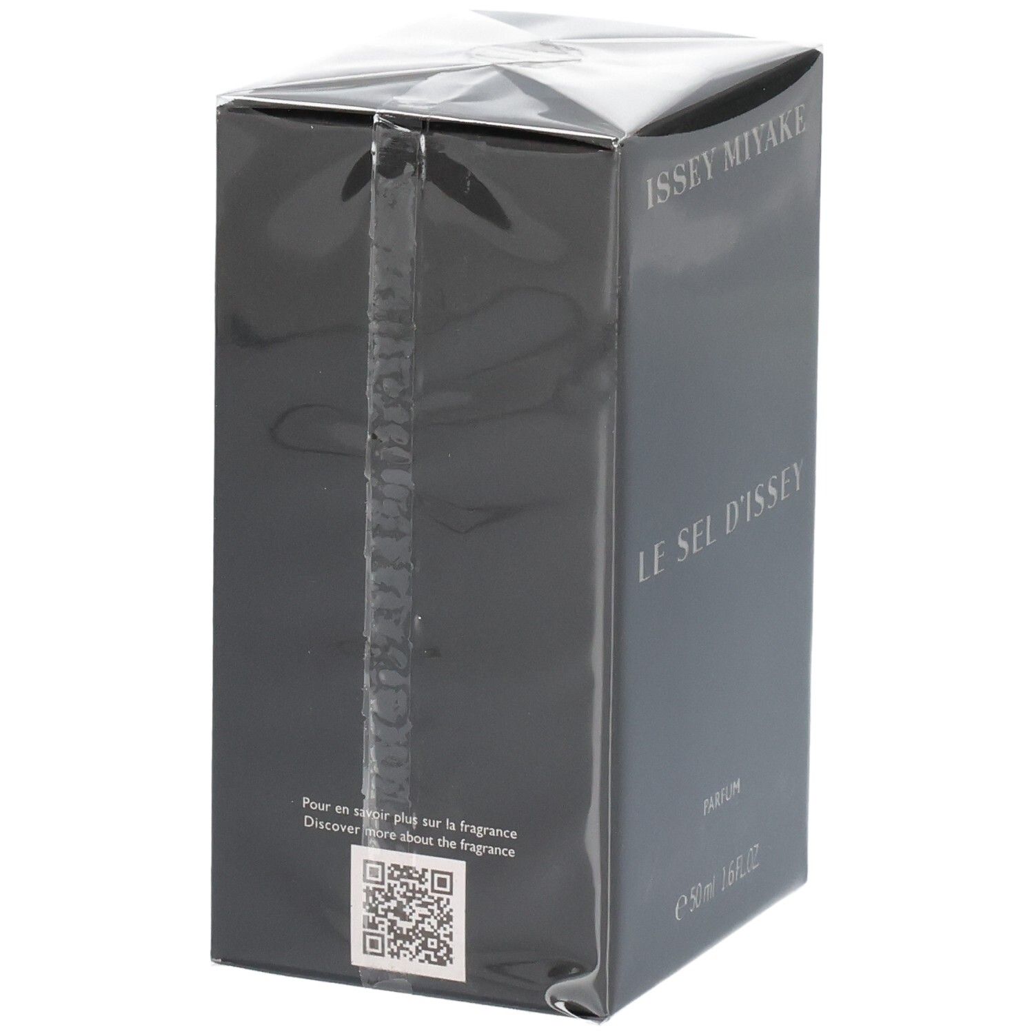 Issey Miyake Le Sel d'Issey Parfum 50ml doos, zijkant met QR-code.