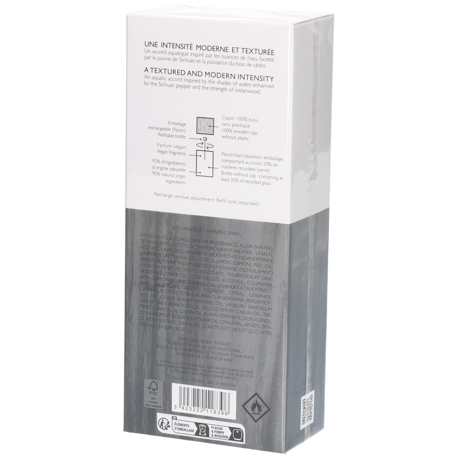 Arrière de la boîte cadeau Issey Miyake L'Eau d'Issey Pour Homme Eau de Parfum avec informations produit.