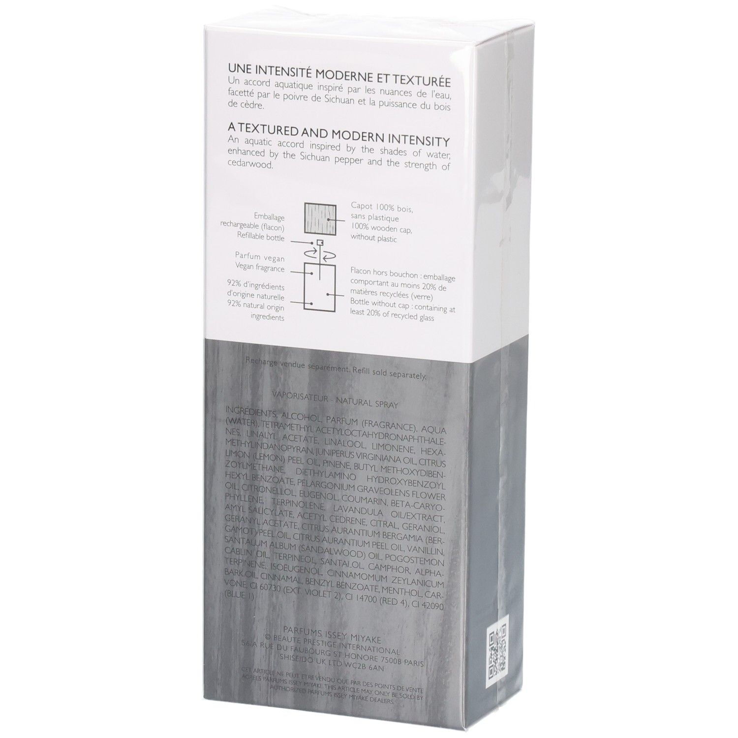 Issey Miyake L'Eau d'Issey Pour Homme Eau de Parfum doos, achterkant met tekst.