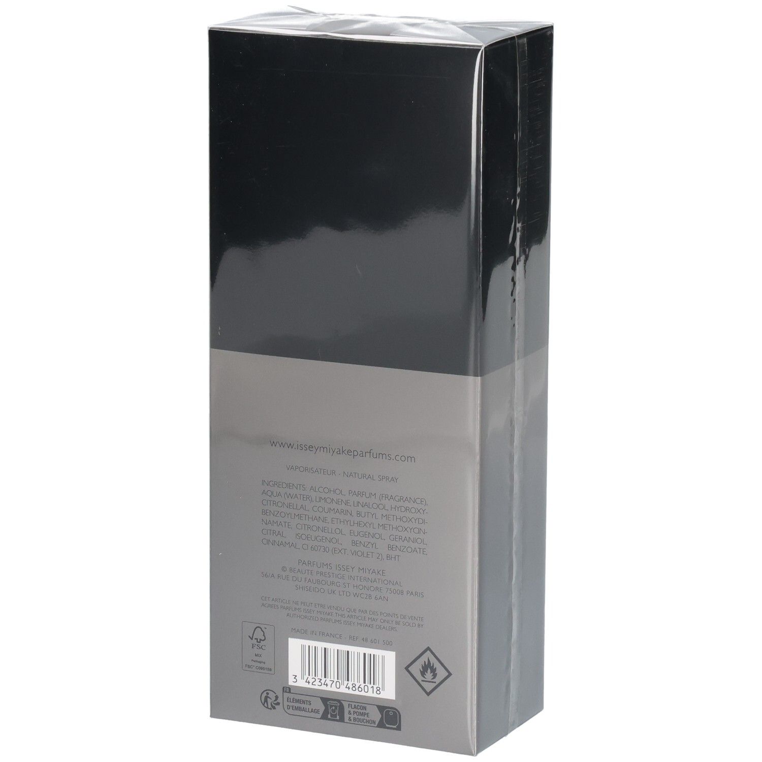Achterkant van de Issey Miyake L'Eau d'Issey Pour Homme Intense Eau de Toilette doos.