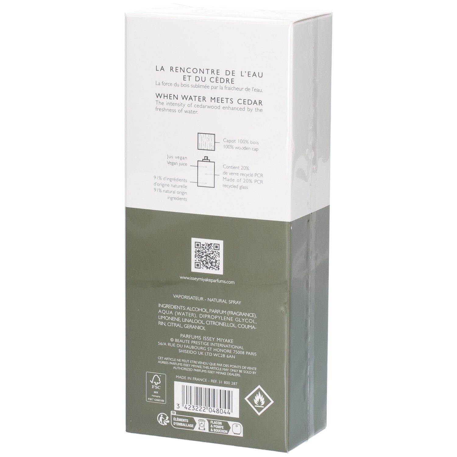 Issey Miyake L'Eau d'Issey Pour Homme Eau & Cèdre Eau de Toilette doos, achterkant met details.