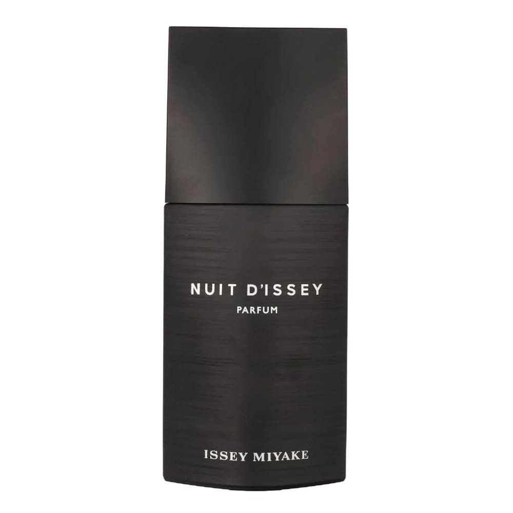 Issey Miyake Nuit d'Issey Parfum Carton, noir, avec texte.