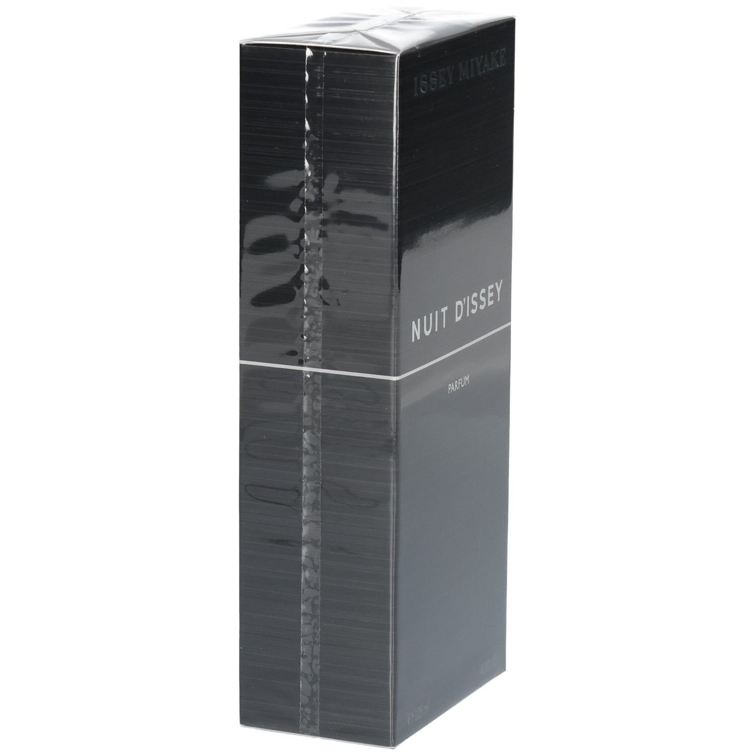 Issey Miyake Nuit d'Issey Parfum Carton, noir, avec texte.