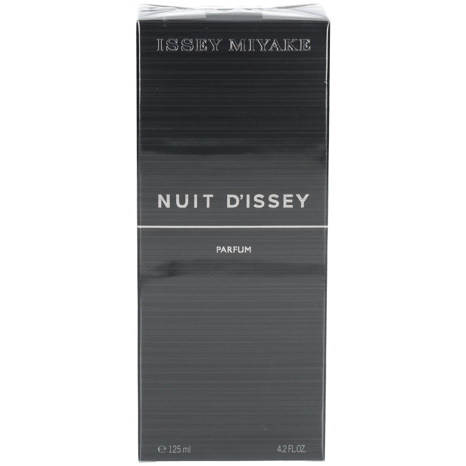 Issey Miyake Nuit d'Issey Parfum Carton, noir, avec texte.
