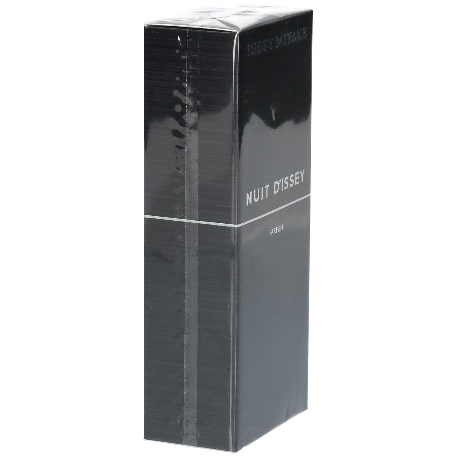 Boîte Issey Miyake Nuit d'Issey Parfum, noire, vue de côté.