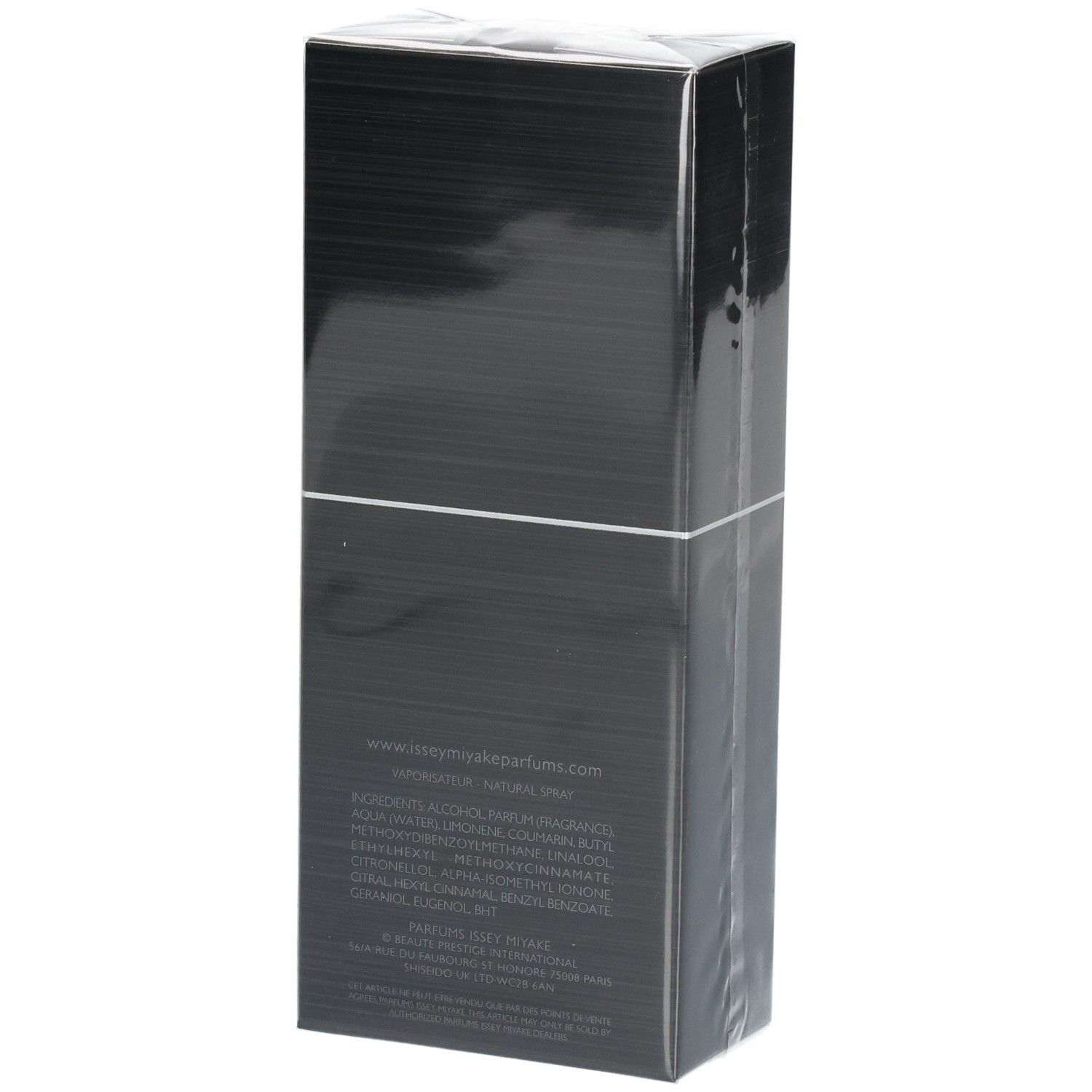 Arrière de la boîte Issey Miyake Nuit d'Issey Parfum avec ingrédients.