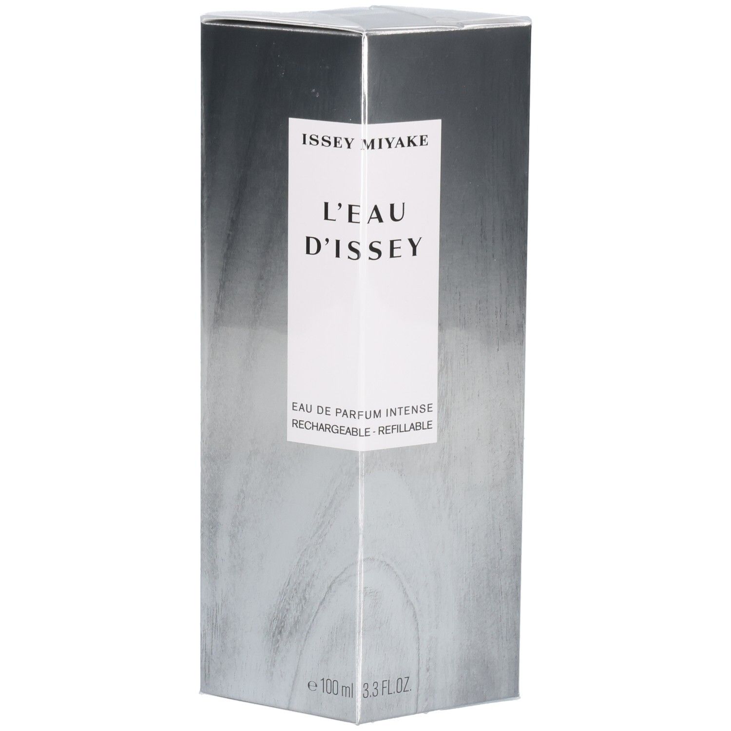 Issey Miyake L'Eau d'Issey Eau de Parfum Intense, 100ml, emballage argenté.