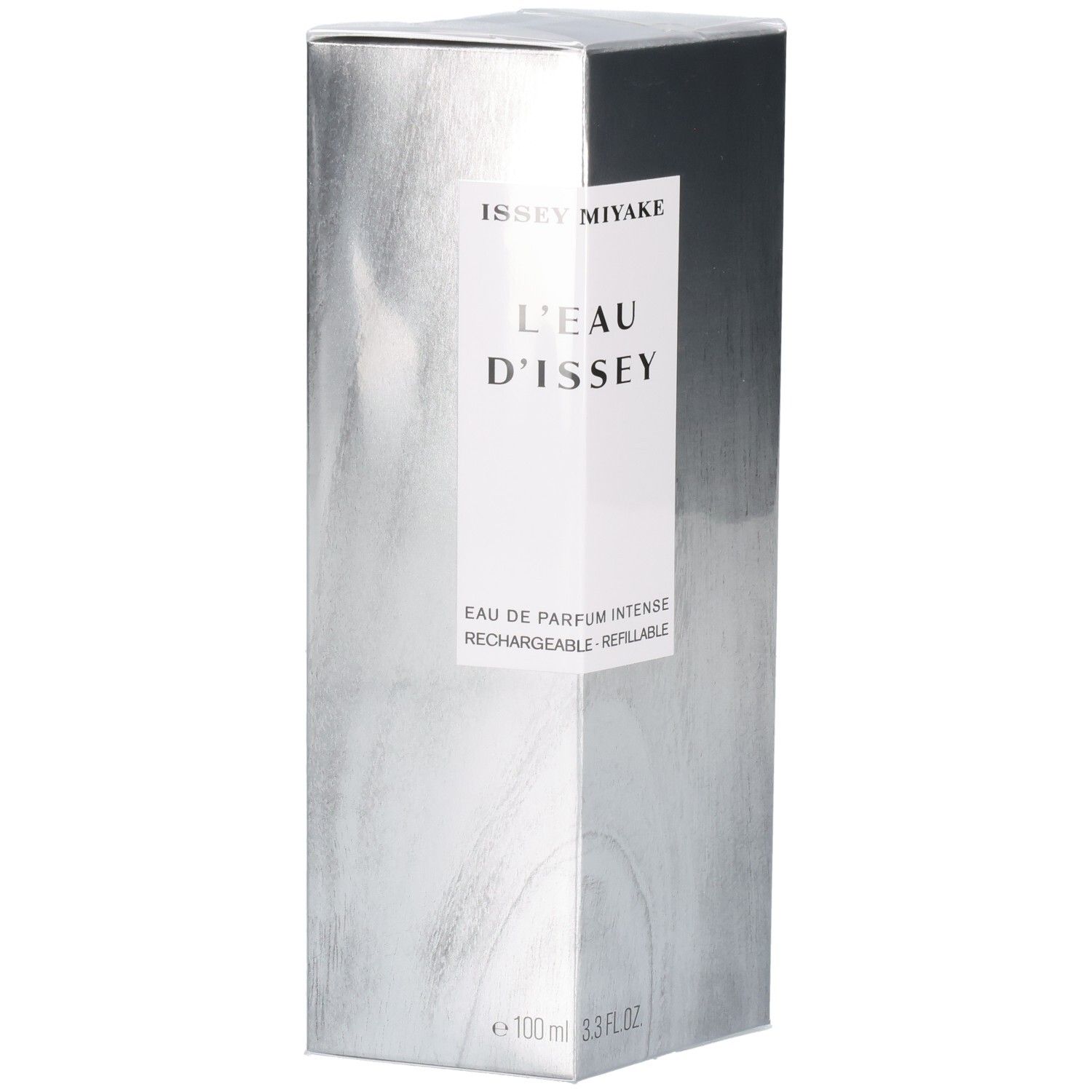 Issey Miyake L'Eau d'Issey Eau de Parfum Intense, 100ml, emballage argenté.