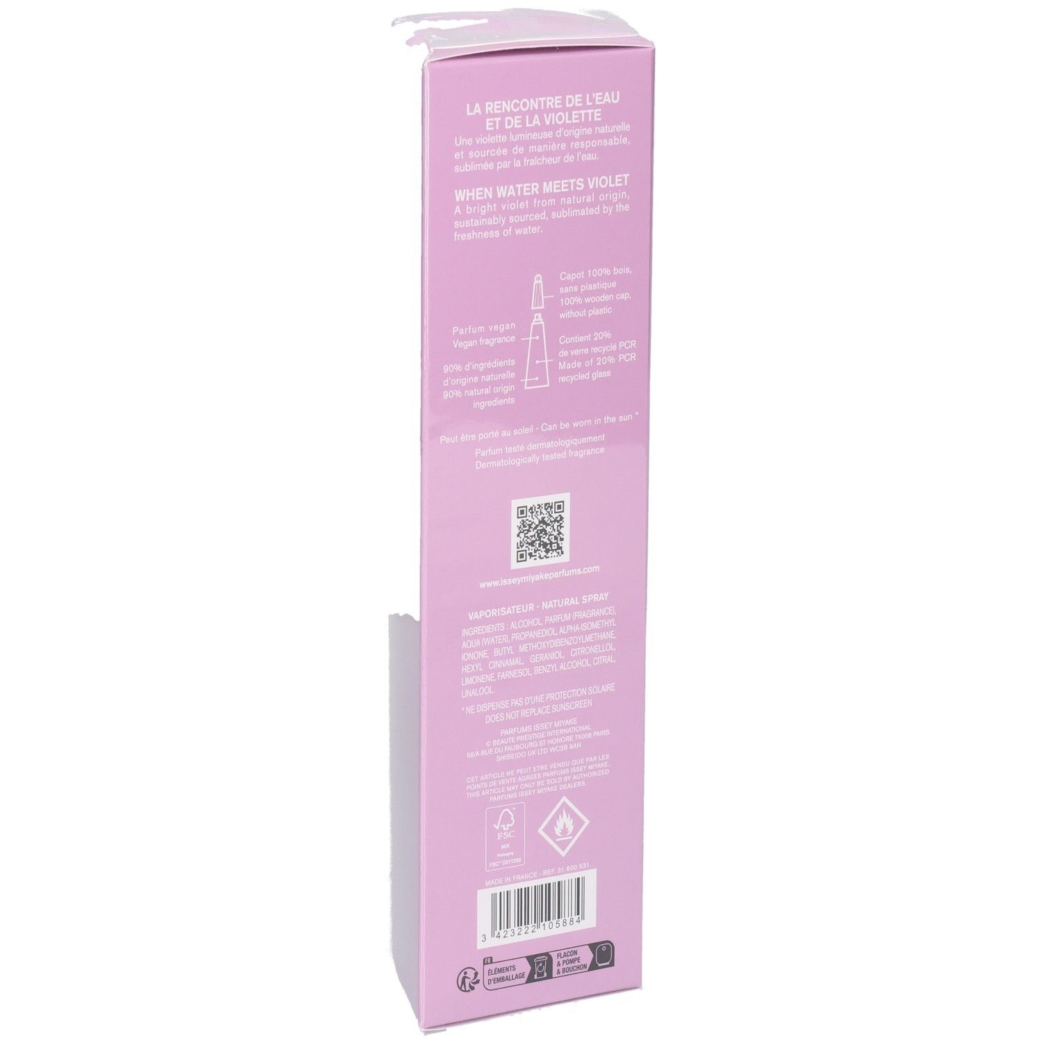 Achterkant van de Issey Miyake L'Eau d'Issey Solar Violet Eau de Toilette Intense verpakking.