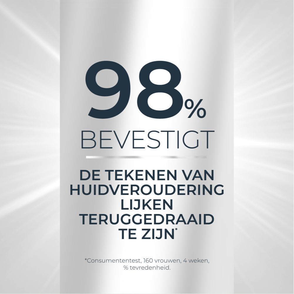 Tekst: 98% bevestigd, De tekenen van huidveroudering lijken teruggedraaid te zijn.