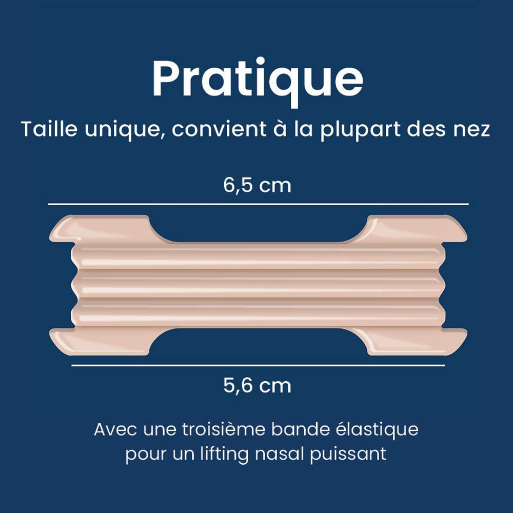 Bande nasale, 6,5 cm x 5,6 cm. Avec une troisième bande élastique pour un lifting nasal puissant.