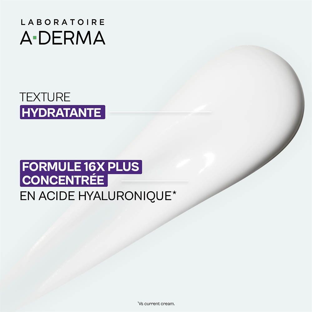 Éclaboussure de crème blanche. Texte: Texture hydratante, Formule 16x plus concentrée.