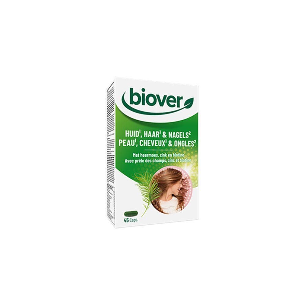 Boîte en carton Biover. Inscriptions : Huid, Haar & Nagels, Peau, Cheveux & Ongles. Contient 45 capsules.