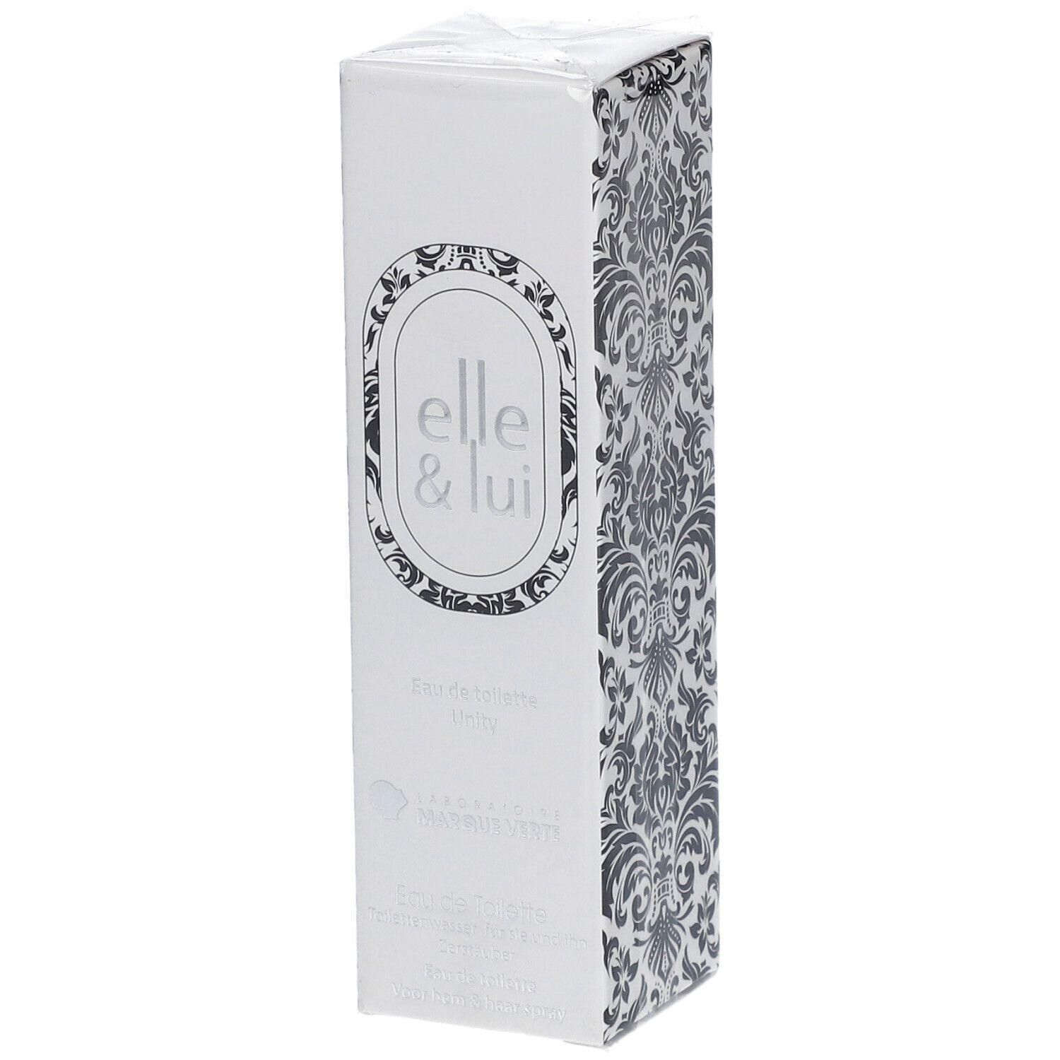 Witte doos met bloemmotief en logo "elle & lui".