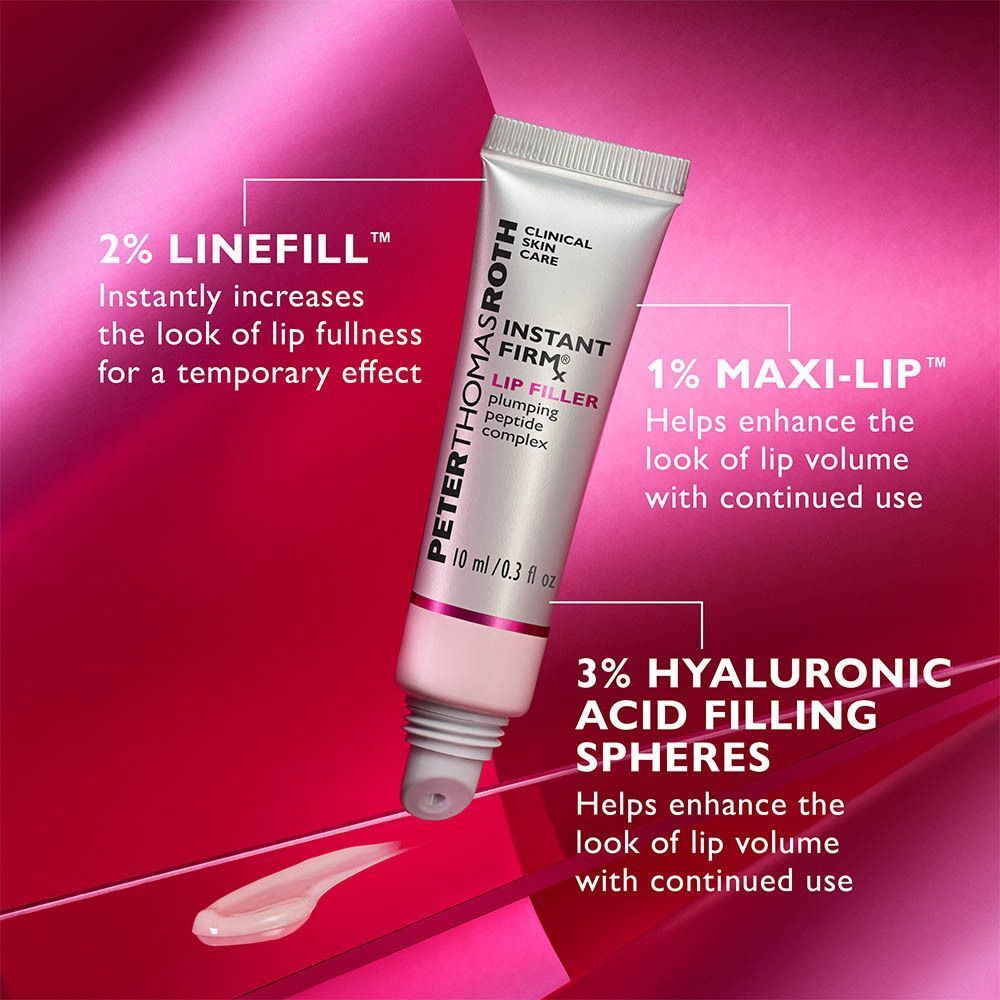 Tube Peter Thomas Roth Instant Firmx Lip Filler. Tekst met ingrediënten: 2% Linefill, 1% Maxi-Lip, 3% Hyaluronzuur. 10 ml.