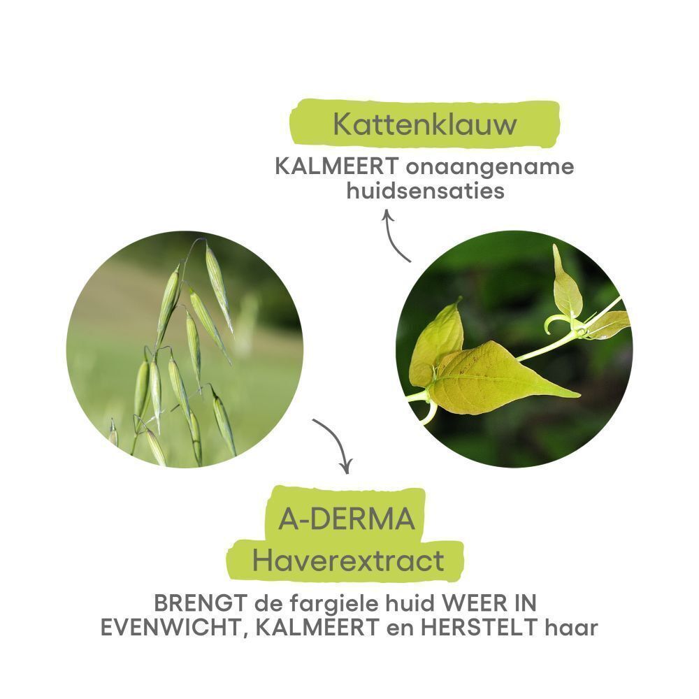 Drie A-Derma producten: Reinigen, Voeden en Verzachten. Cutalgan spray.
