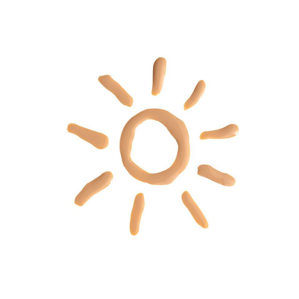 Illustration de soleil en crème solaire. Représentation jaune en forme de soleil avec des rayons. Sur fond blanc.