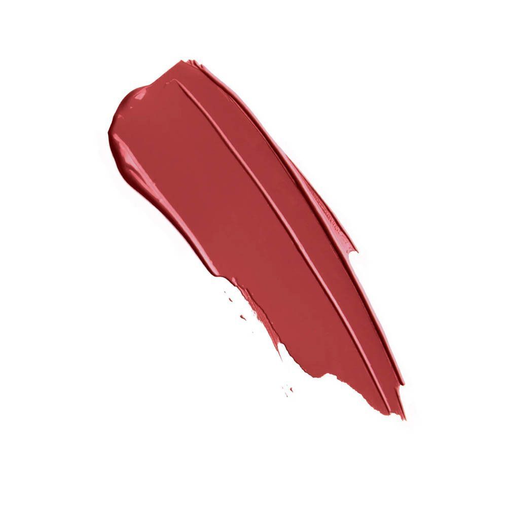 Échantillon de rouge à lèvres rouge sur fond blanc.