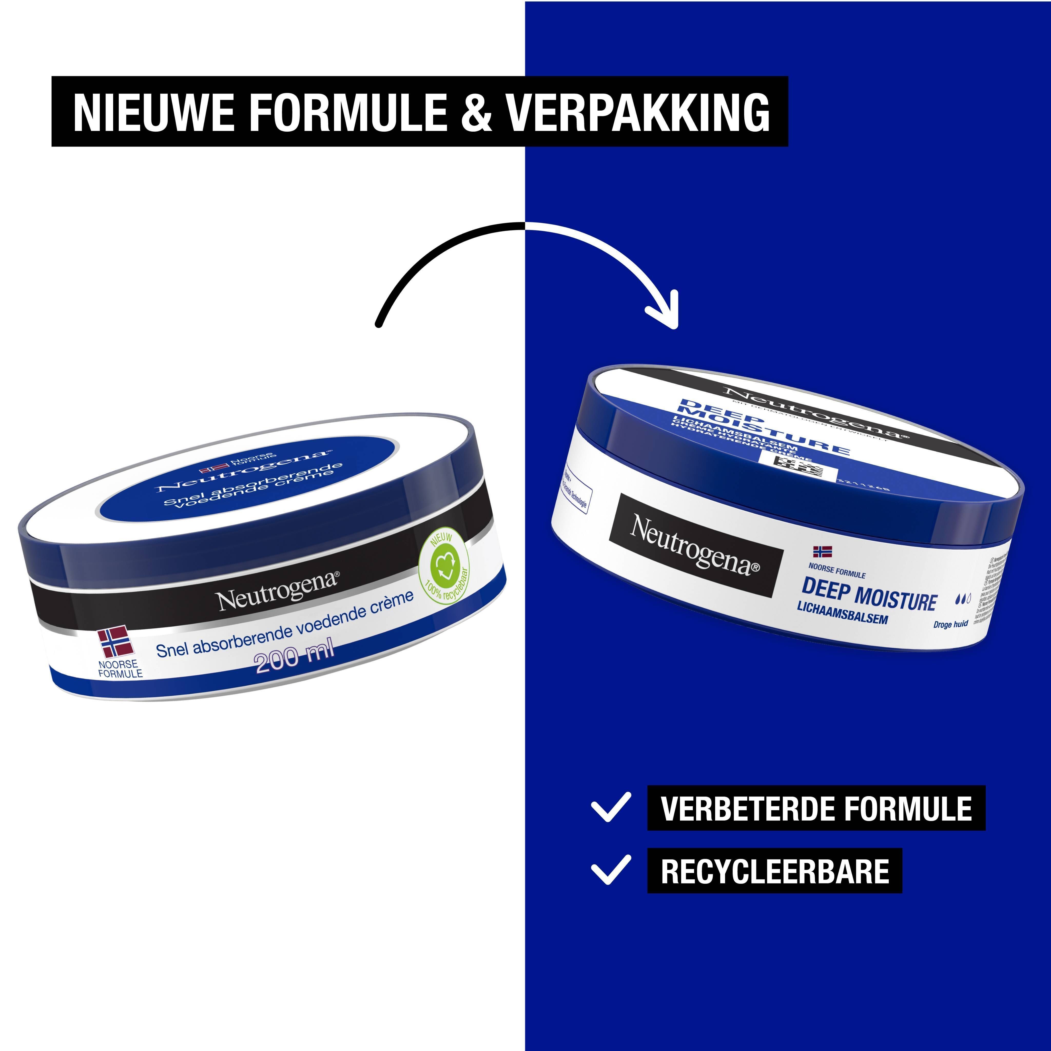 Vergelijking verpakkingen. Links: crèmepot. Rechts: nieuwe pot. Tekst: Verbeterde formule, recyclebare pot.