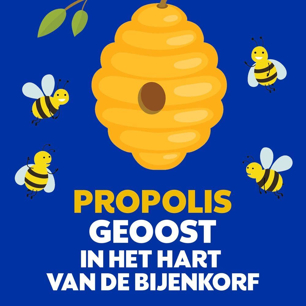 Bijenkorf met bijen en tekst Propolis geoogst in het hart van de bijenkorf.