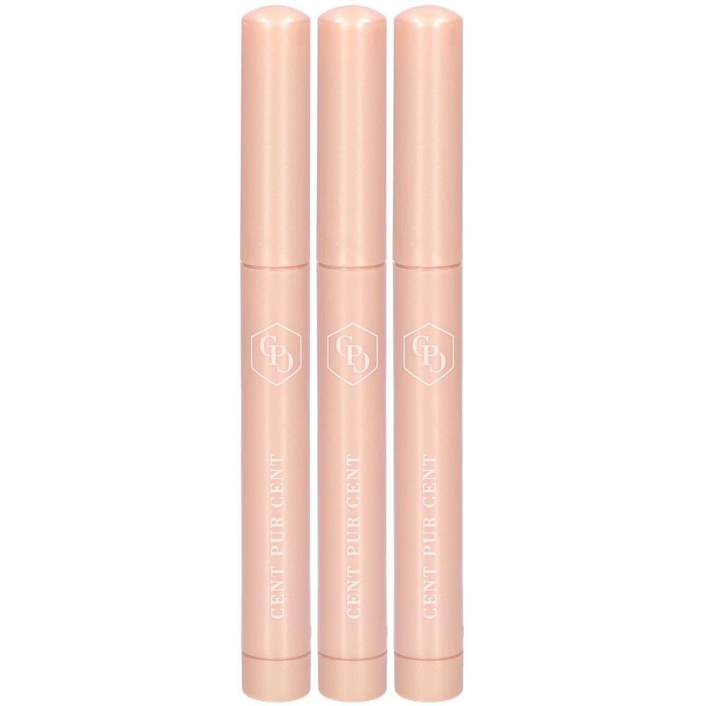 Drie roze sticks met wit logo en tekst. De sticks zijn cilindrisch en hebben een afgeronde dop.