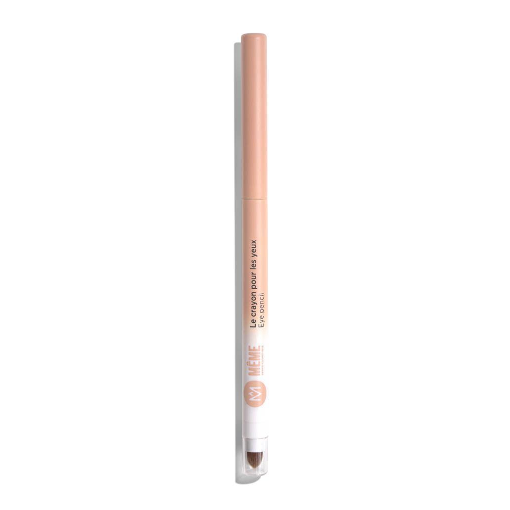 Een bruin oogpotlood. Opschrift: Le crayon pour les yeux, Eye pencil. Merk: Même.