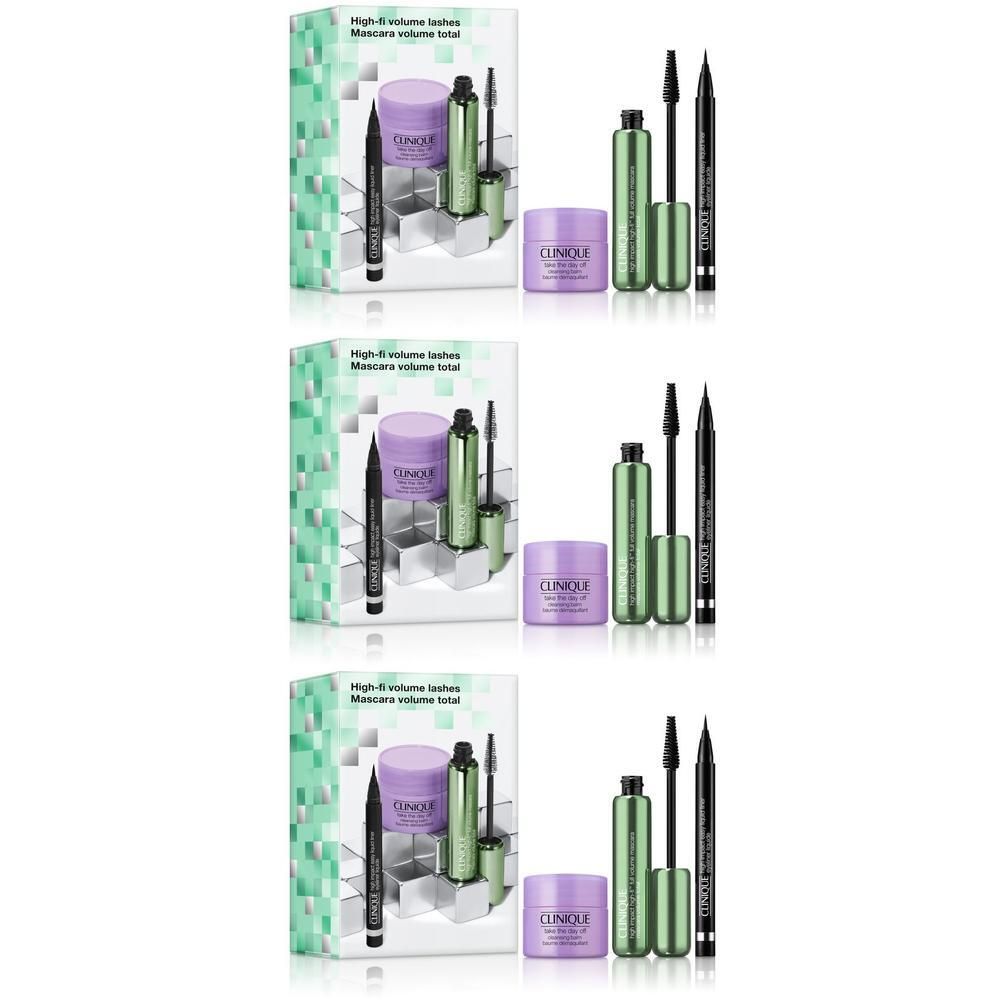 Clinique High-Fi Volume Lashes Set: Mascara, eyeliner en reinigingsbalsem in geschenkverpakking.