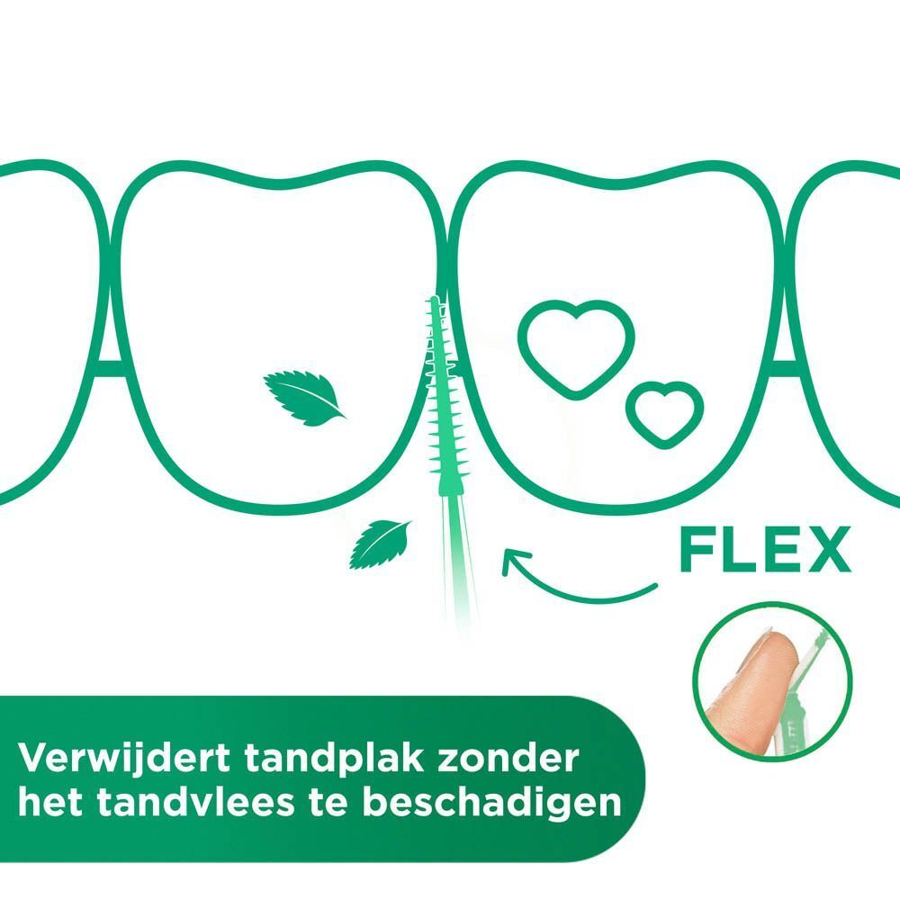 GUM Soft-Pick en een kleine opbergdoos. De pick is groen. Op de doos staat GUM.