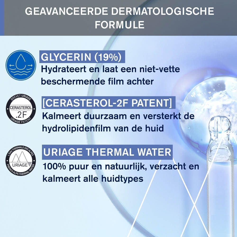 Grafiek met ingrediënten: Glycerine (19%), Cerasterol-2F, Eau Thermale Uriage.