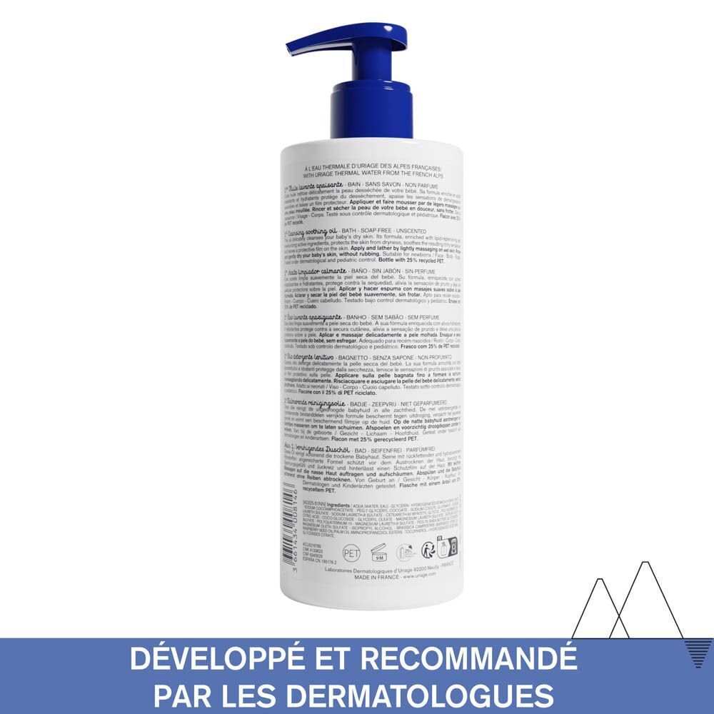 Dos du flacon. Texte: Développé et recommandé par les dermatologues.