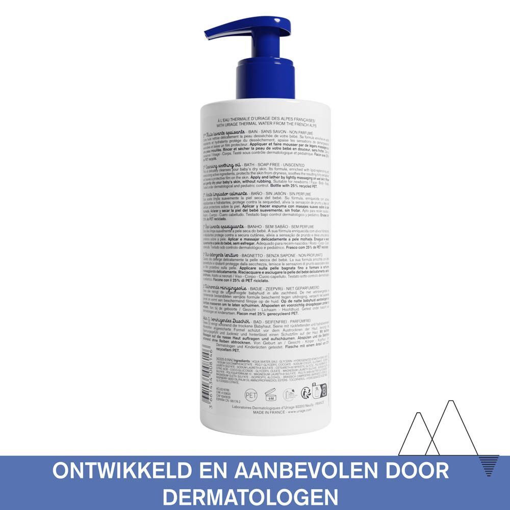 Achterkant van de fles. Tekst: Ontwikkeld en aanbevolen door dermatologen.