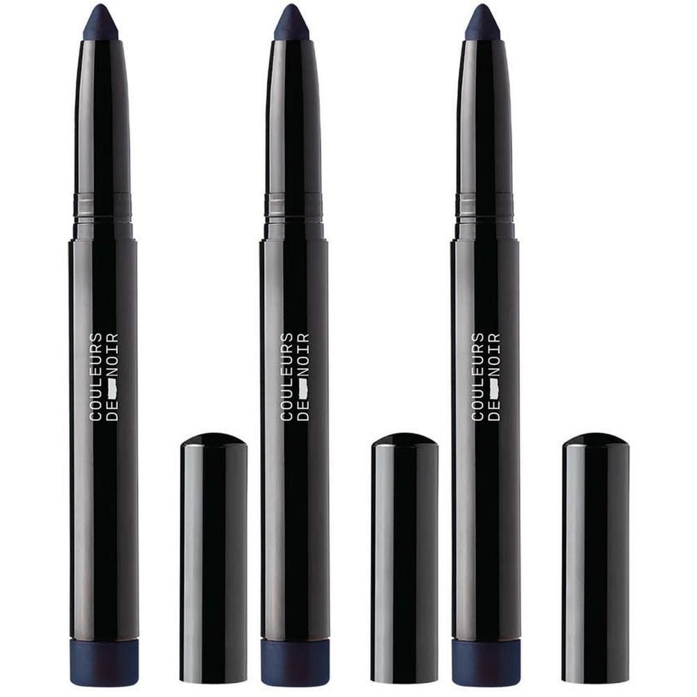 Drie zwarte Couleurs de Noir oogschaduwsticks met doppen. Opschrift: Couleurs de Noir.