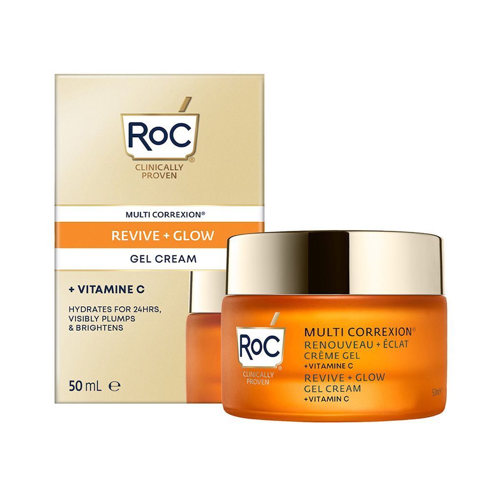 Un pot orange et une boîte. Le pot et la boîte portent le logo "RoC" et des informations sur le produit.