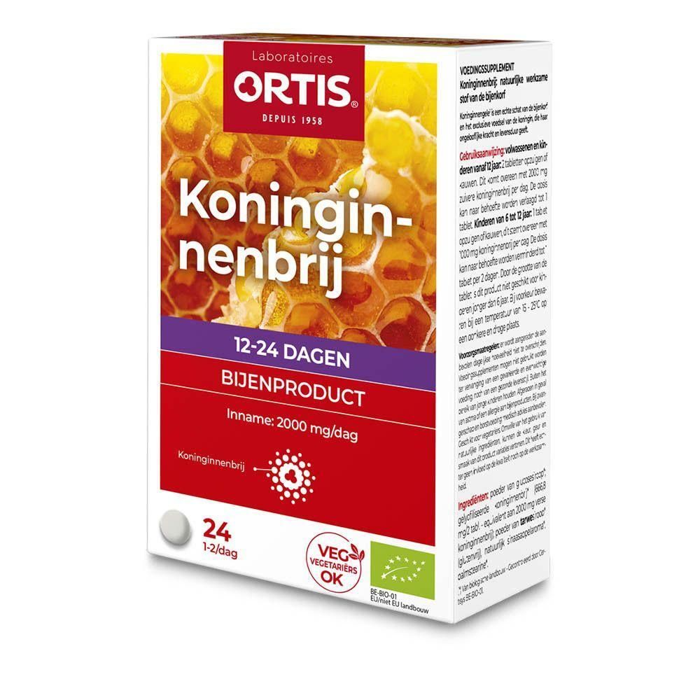 Doosje "Ortis Koninginnenbrij". 24 tabletten, 12-24 dagen. Bijenproduct. Bio-certificering.