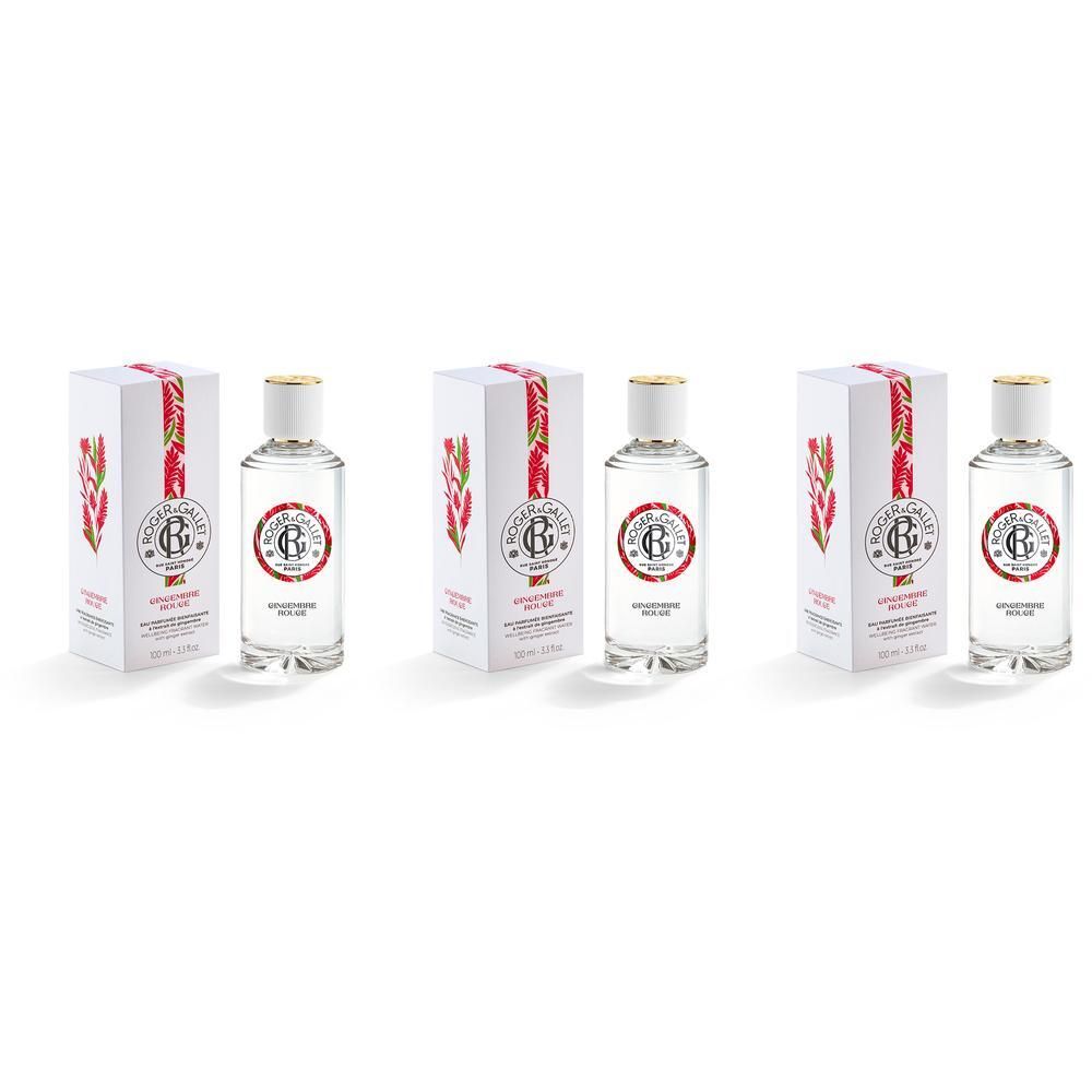 Trois flacons avec emballage blanc. Le nom de la marque et le nom du produit sont visibles sur l'emballage et le flacon.