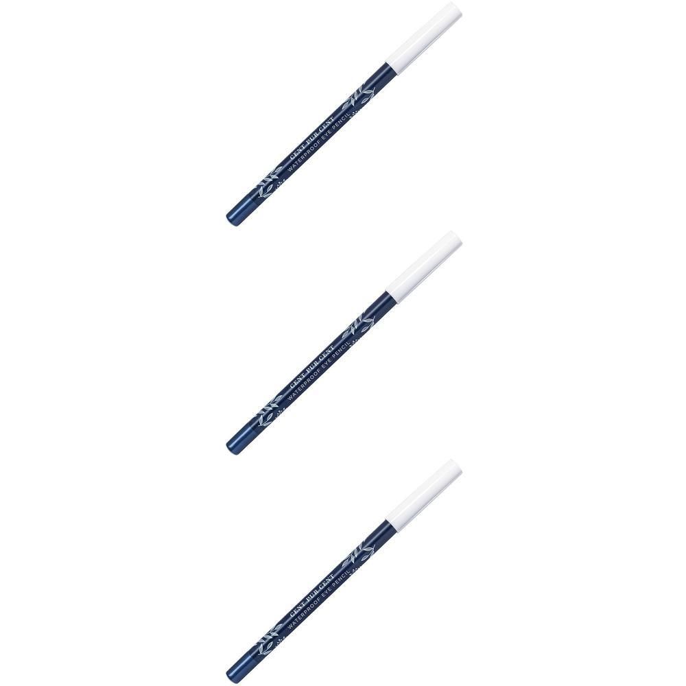 Drie donkerblauwe oogpotloden met witte punt. Opschrift: CENT PUR CENT Crayon pour les Yeux Waterproof.