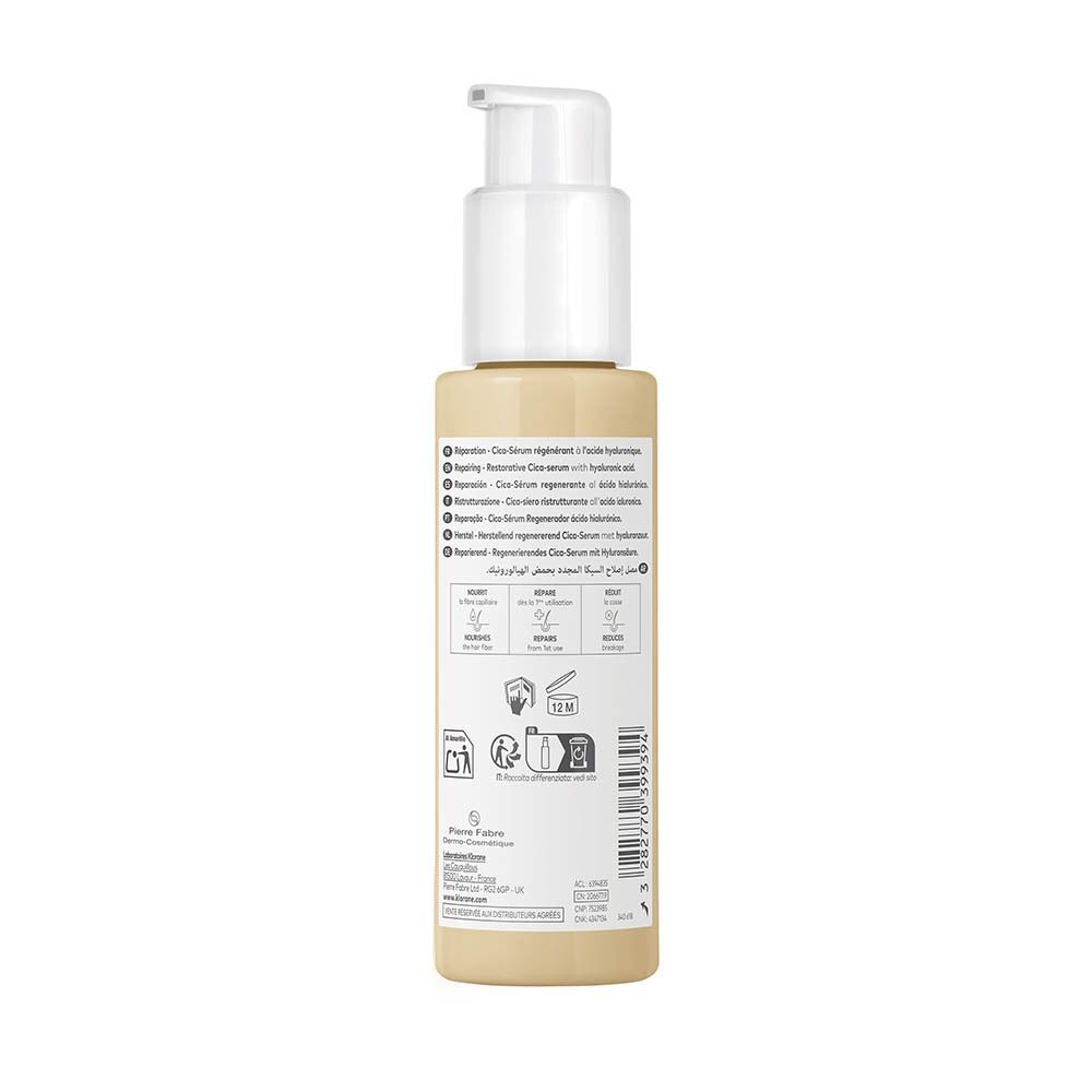 Beige fles met witte pompdos en etiket met productinformatie en barcode.