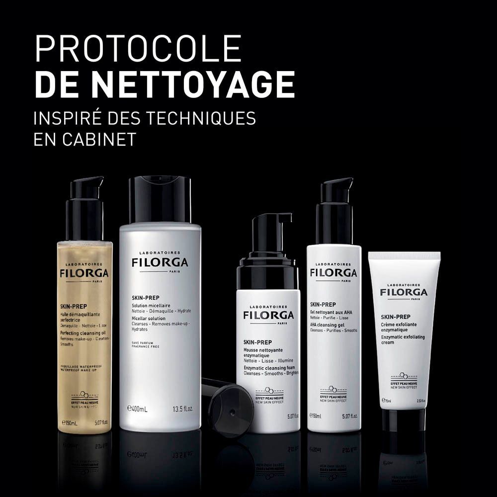 Cinq produits sur fond noir. Texte: "PROTOCOLE DE NETTOYAGE".